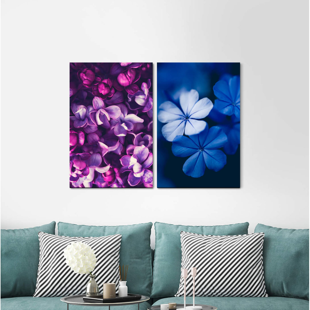 2-tlg. Leinwandbilder-Set - Fotografie „Flowers Blue Blossoms Soft Delicate”