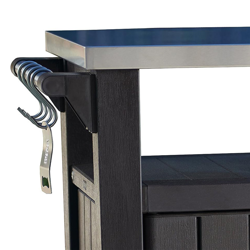 XL Dark Brown Resin Wicker Rolling Bar Cart with Stainless Steel Top
