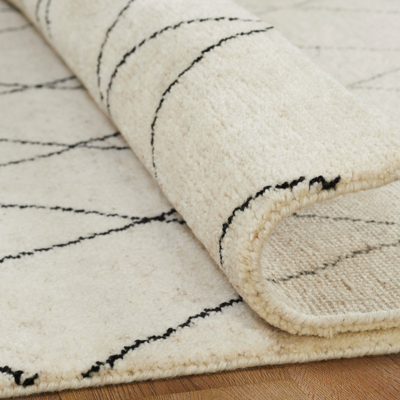 Urban Ridge Wool Hand Knotted Area Rug in Ivory Lattice, Rectangle 9' x 12'