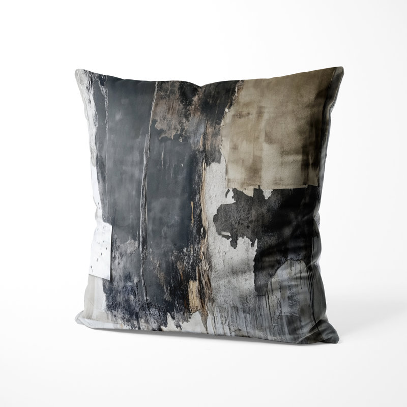 Coussin décoratif gris et noir, H 18 po x l 18 po