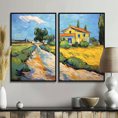 Vangogh la maison jaune à Arles III - art mural sur toile jaune 2 panneaux