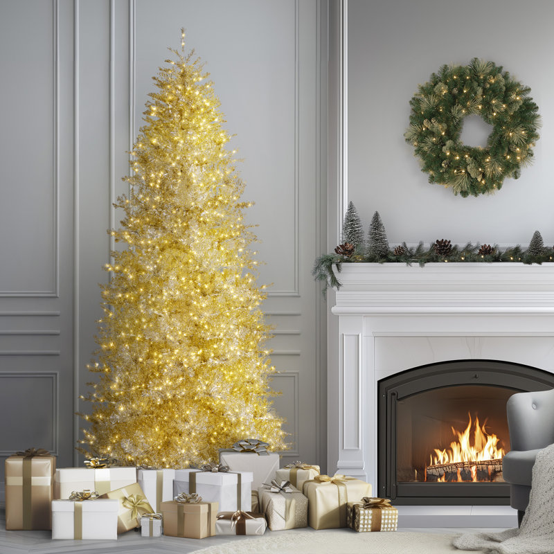 Arbre de Noël platine métallique pré-éclairé, 10 pi