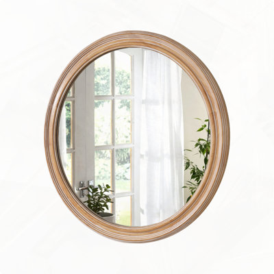 Wood Framed Wall Mirror Ribbed Detail Coastal Farmhouse Decor