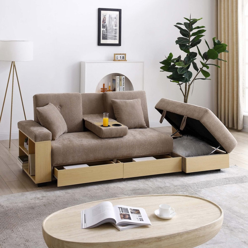 Canapé convertible multifonctionnel avec rangement polyvalent et caractéristiques pratiques