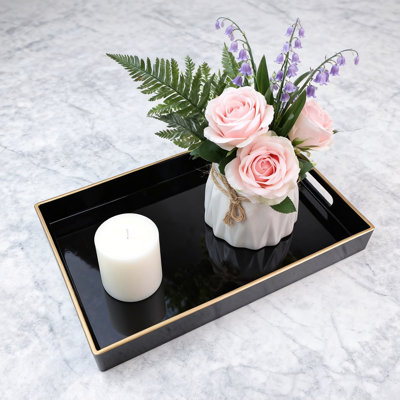 Bathroom Vanity Tray With Handles For Dresser Tops, Countertop, Perfume Decorative Tray.(Black)