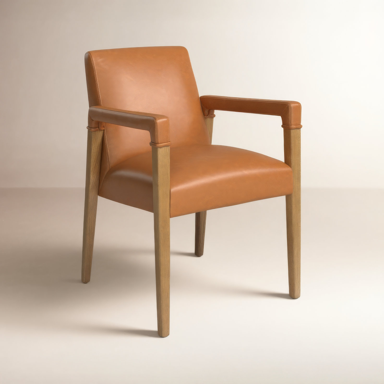 Morelle Linen Oak Dining Armchair, Faux Leather Brown