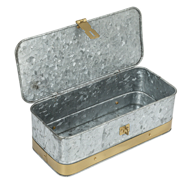 Lesli Long Decorative Metal Boxes with Lid, Silver/Gold