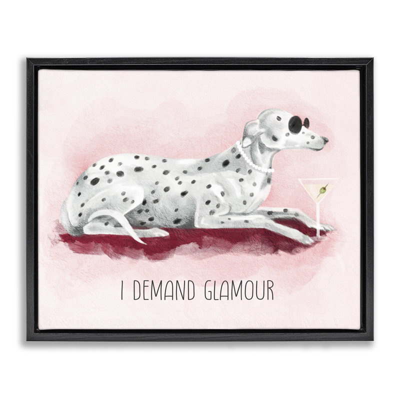 «I réclame Glamour Dog» par Daphne Polselli, Cadre flottant noir de jais, H 17 po x l 21 po