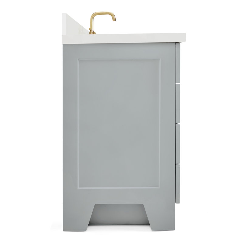 61 IN.  Single Bathroom Vanity, Gray, Oval, White Quartz