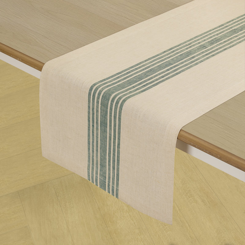 Farmhouse - 100% Pure Linen Table Runner, 108" x 14", Green/Natural