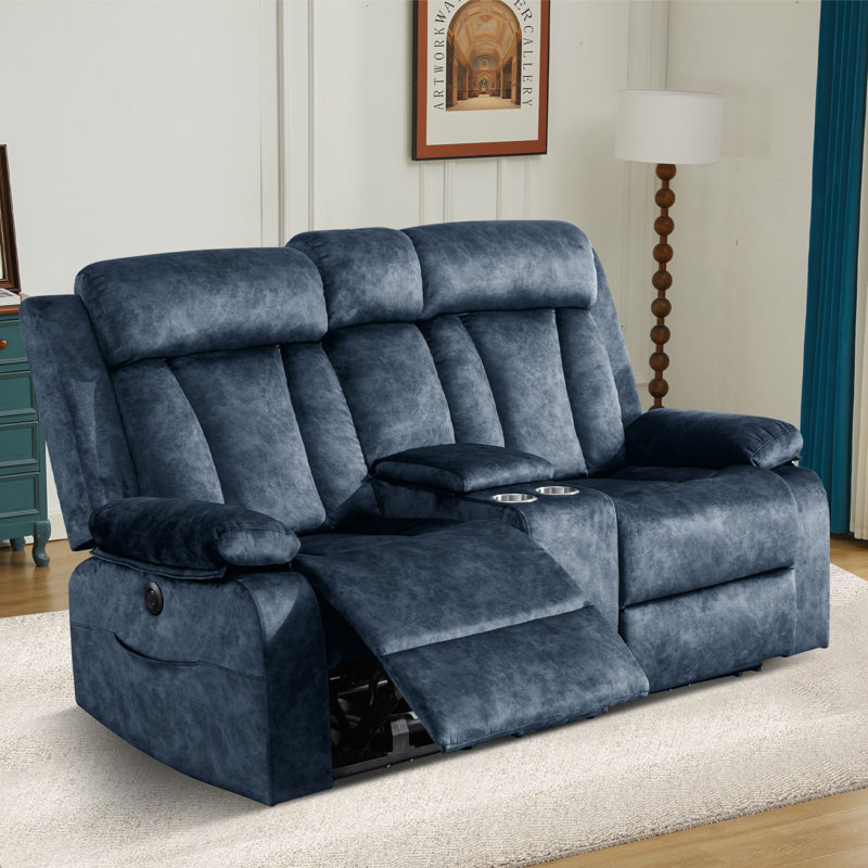 70.9'' Velvet Pillow Top Arm Reclining Loveseat, Blue Velvet