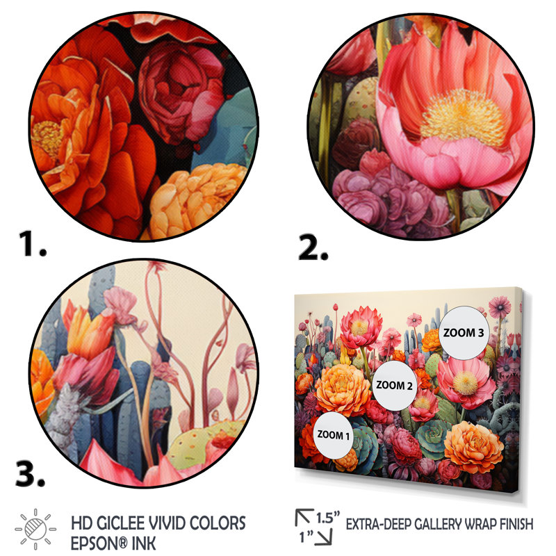 Desert Cacti Garden IV On Canvas Print, White Floater Framed, 24" H x 32" W x 1" D
