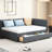 Upholstered Daybed With Gray Linen Cover And 2 Drawers, No Box Spring. Bed Frame For A Relaxed Living Space Upholstery. Without Spring Cozy-1846145956