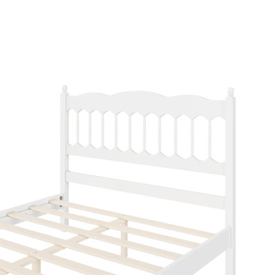 Structure de lit en bois pleine grandeur de style campagne avec tête de lit à broche, lit plateforme robuste avec support de lattes, aucun sommier requis, assemblage facile
