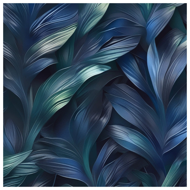 Couvertures bleues, vertes, feuilles tropicales, L 50 po x H 60 po