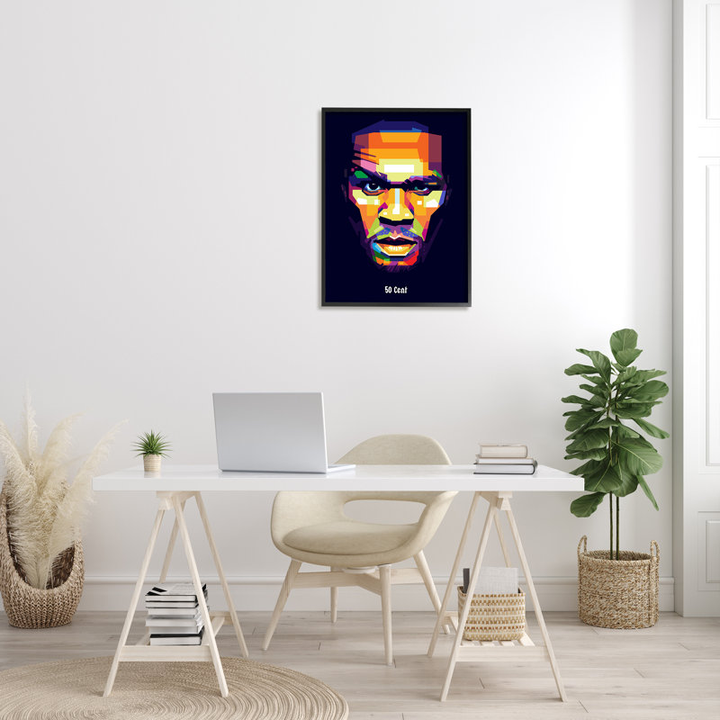 «50 Cent Modern Geometric Portrait Abstract Shapes» par Birch & Ink - impression, H 30 po x l 24 po x P 1,5 po