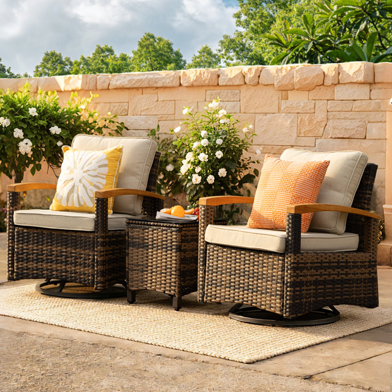Chaises de patio pivotantes pour 2 personnes avec table d'appoint, Brun