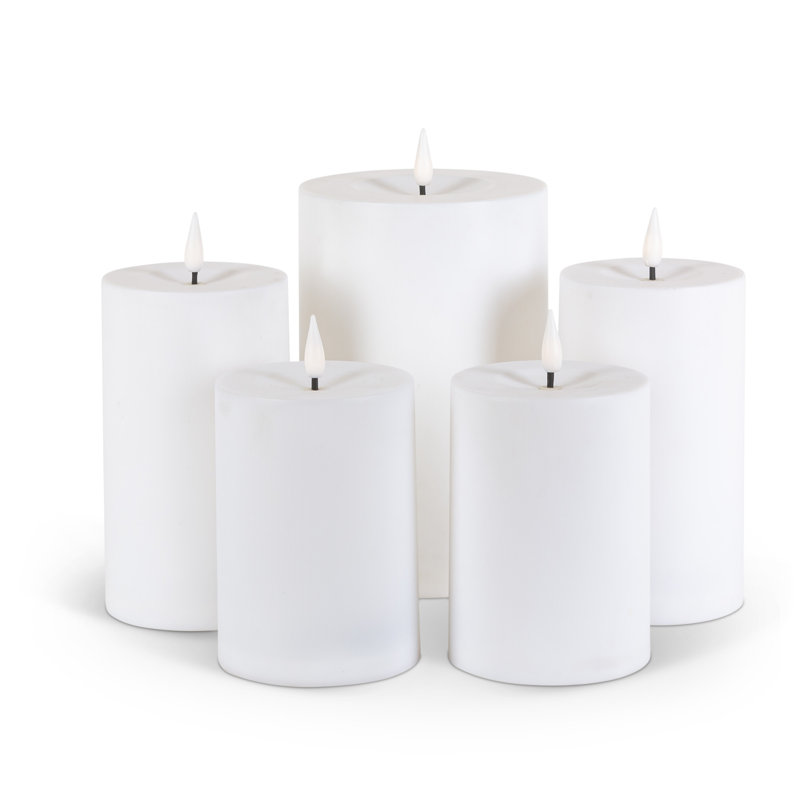 Indoor/Outdoor Flameless Pillar Candles with Remote, Set of 5