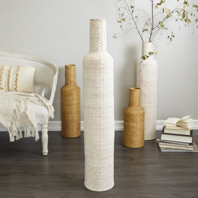 Africia Wood Floor Vase, 47.5" H x 8.5" W x 8.5" D, White