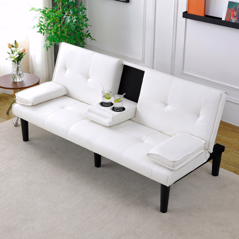 PVC Leather Convertible Futon Sofa Bed, White