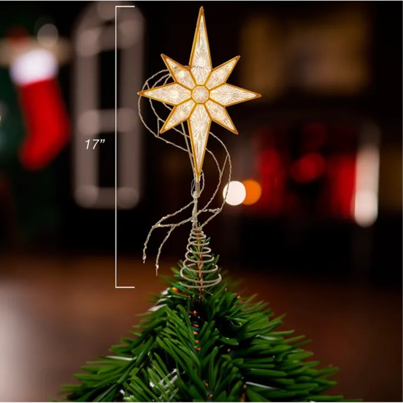 Décoration pour sommet de sapin étoile en or 8 points pré-éclairée de 17 po