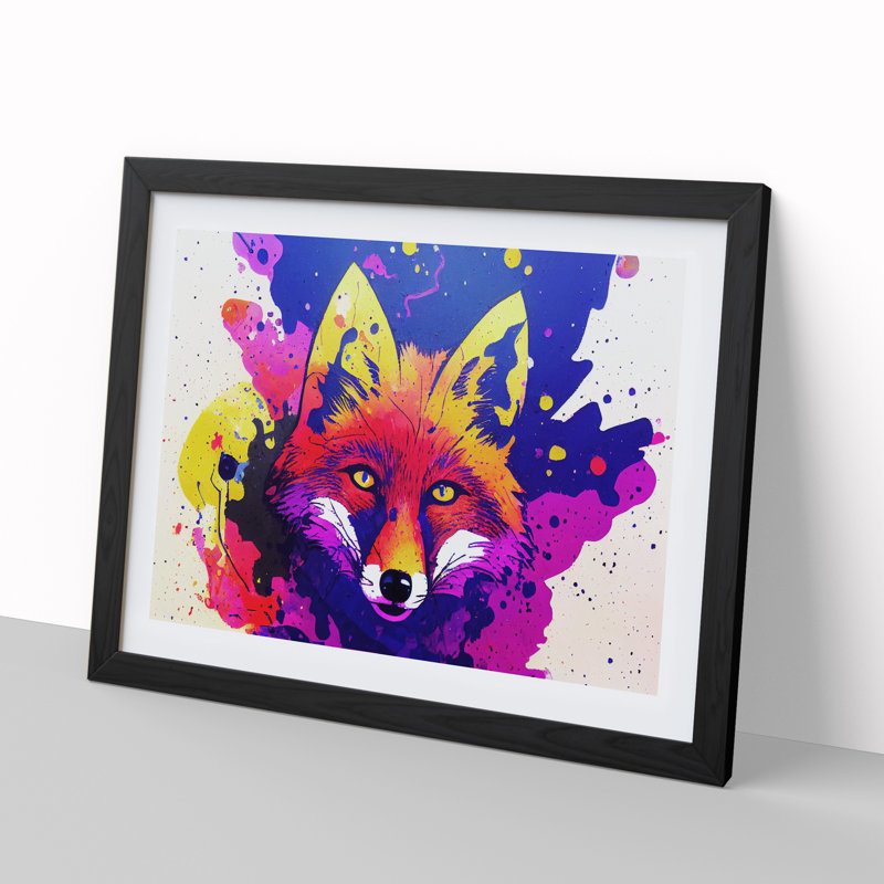 Fox Splash - Single Picture Frame Print, Black, 46cm H x 64cm W x 2cm D