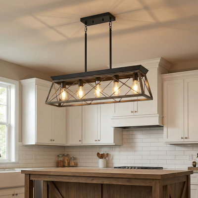 Luminaire suspendu industriel ajustable 5 lumières en laiton satiné