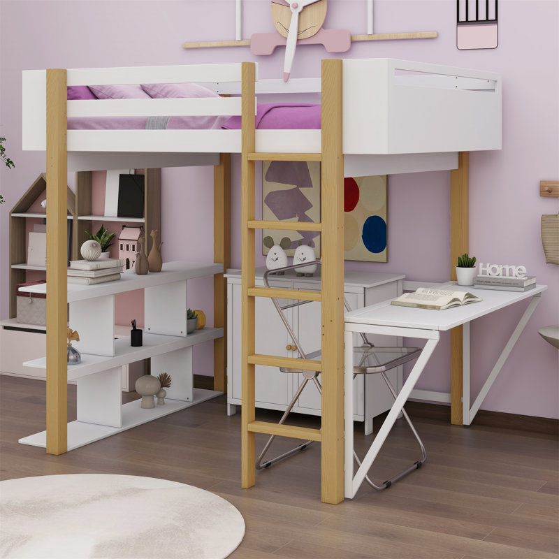  Full Loft Bed with Bookcase by FINEAK