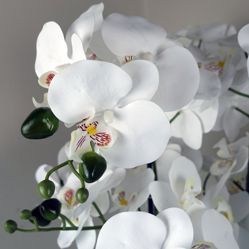 Plastic, Silk Artificial Arrangement in Planter, Black, White