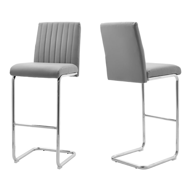Bowne Faux Leather Breakfast Bar Chairs Upholstered Modern Chairs, Grey