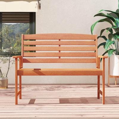 Wooden Garden Bench 2-Person Patio Loveseat with Slatted Backrest Natural