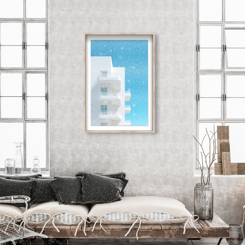 Modular White II Framed Graphic Art, 31.5"H x 21.5"W, Natural Oak Shadowbox