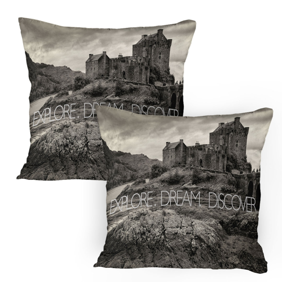 Kissenbezug Packung mit 2, Eilean Donan Castle Schottland, Dunkle Taupe und Pale Grau