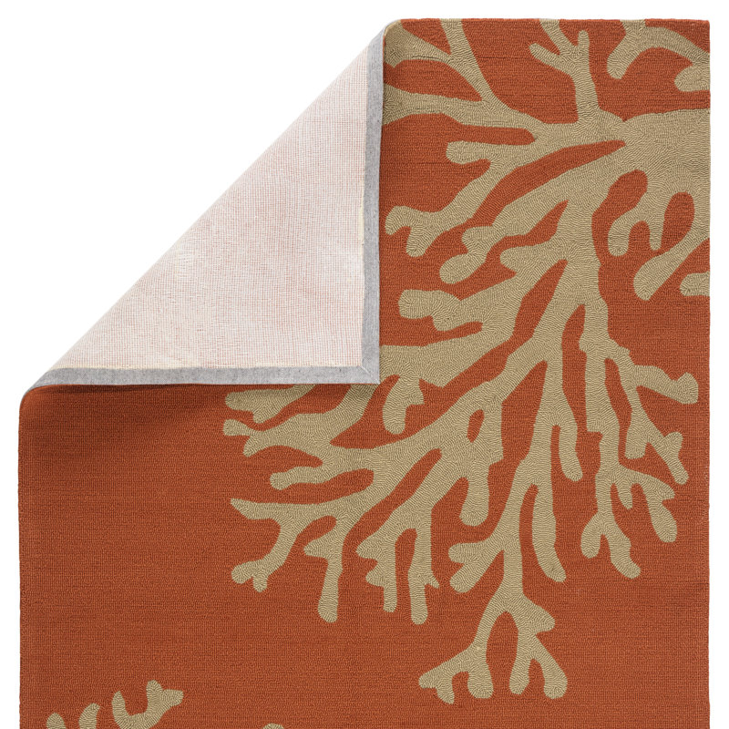 Tapis intérieur / extérieur orange brûlé fait à la main Fortson, Rectangle 7 pi 6 po x 9 pi 6 po