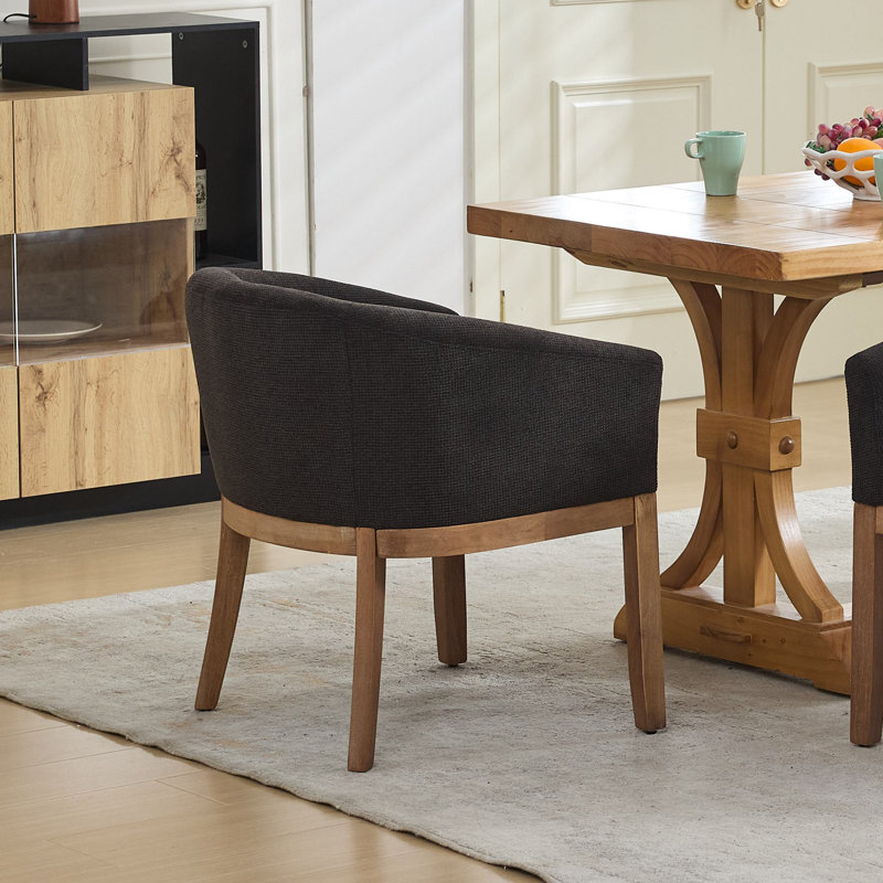 Fauteuil demi-tonneau Timeless Mid-Century moderne avec revêtement en lin et structure en bois franc, Noir