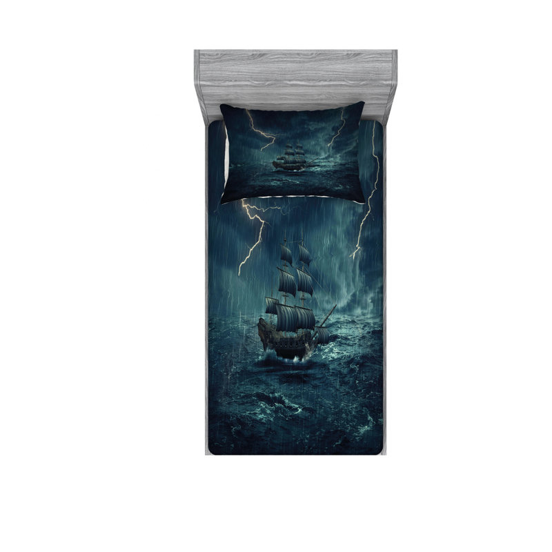 Ensemble de draps Stormy and Rainy, Ensemble de draps pour lit simple avec drap-housse