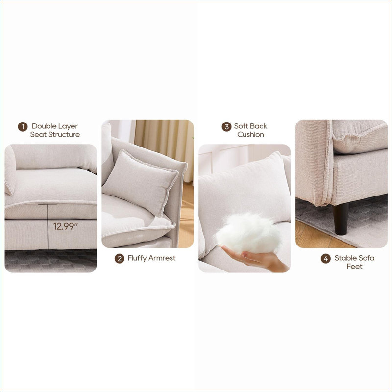 Canapé modulaire, canapé 4 places en L avec repose-pieds mobile, pour salon | Beige | Bois et tissu