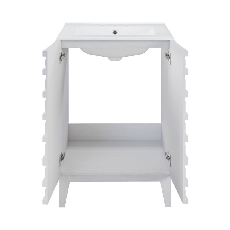 Cascade 24 in. White Oak Bathroom Vanity With White, 3-Hole Ceramic Sink Top, White, White
