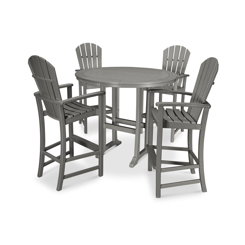 POLYWOOD Palm Coast 5-Piece Round Bar Set, Slate Gray