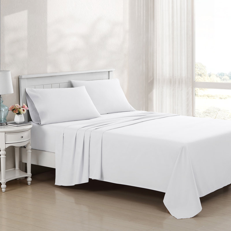 Laura Ashley Cotton Sateen Blend Solid Sheet Set, White, King