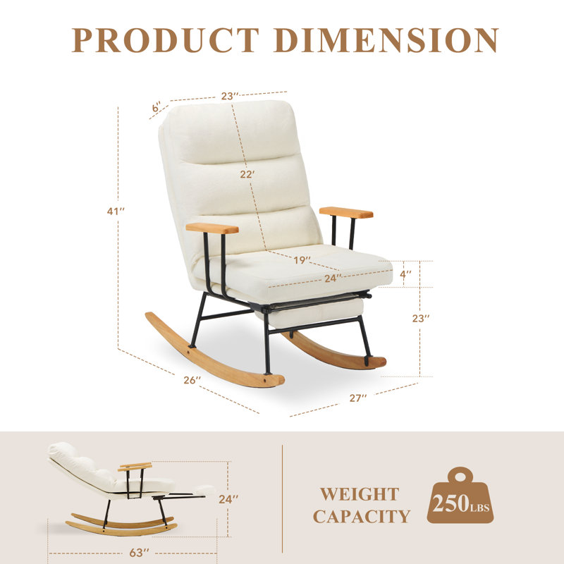 Upholstered Rocking Reclining Glider with solid wood leg, White