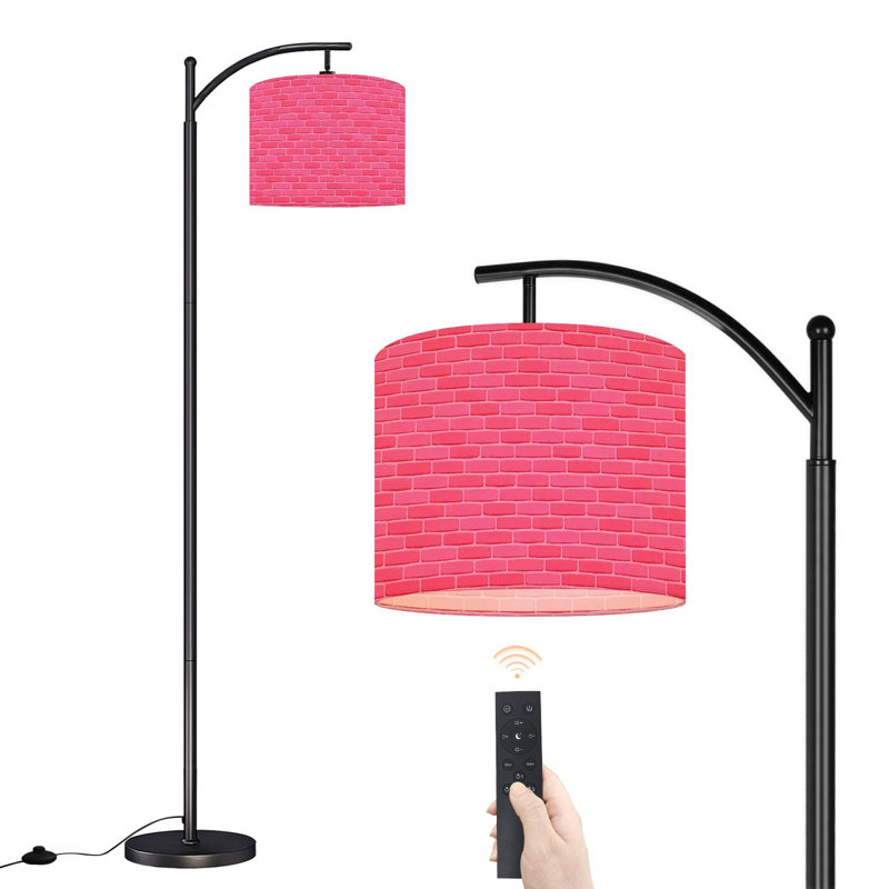 Lampe sur pied à arc avec abat-jour réglable en brique rose Lampe sur pied à 3 températures de couleur à intensité variable avec interrupteur au pied pour la chambre à coucher