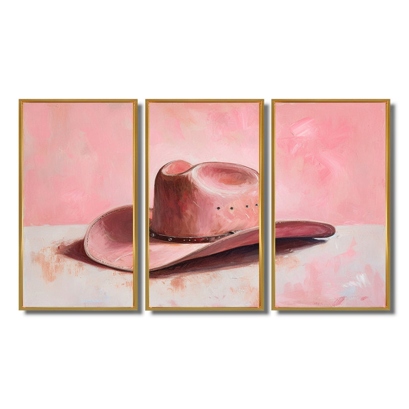 «White Cowboy bottes on Interstate II - Cowgirls», ensemble de reproduction d'art mural, Toile avec cadre flottant or