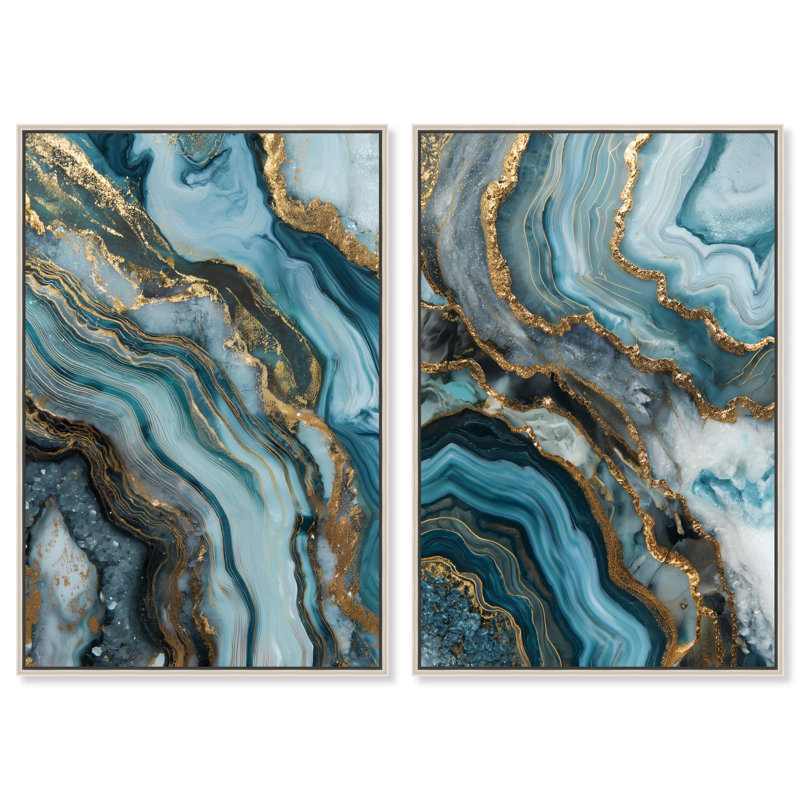 Ensemble de toiles « Geode » sur le thème de l'océan - Ensemble de décoration murale « Geode » par Art Remedy, cadre noir, 10 x 15