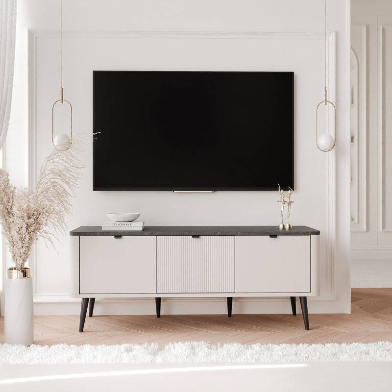 Tatianya TV Stand, 52cm H x 130cm L x 40cm W , Beige/Walnut