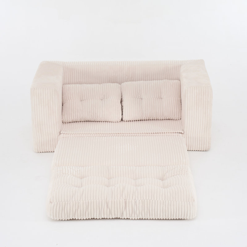 55.1" W Corduroy Convertible Sofa Bed- No Assembly Required, Beige