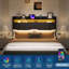 Structure de lit grand / double rembourré avec lumières DEL, tête de lit et 2 tiroirs de rangement, prise de charge et ports USB, tissu moelleux doux, silencieux-829212980-829212977