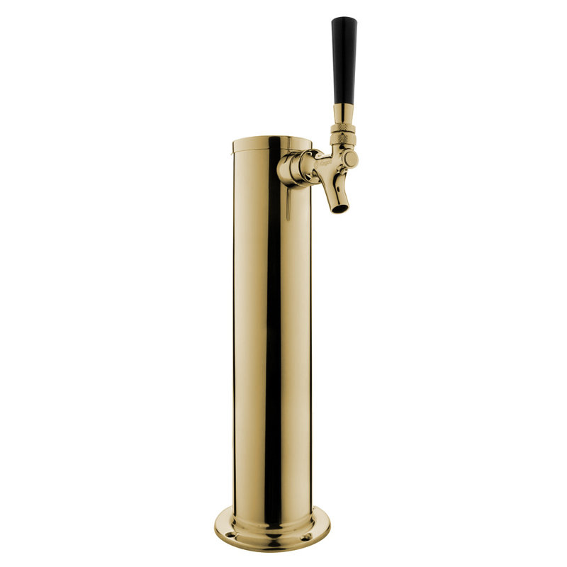 14" Tall PVD Brass 1-Tap Draft Beer Tower with 100% Stainless Steel Contact, Brass