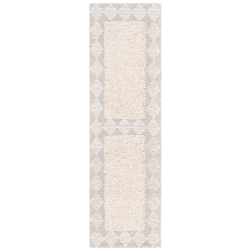 Kasey-Sarah Hand Loomed Wool/Cotton Geometric Rug in Beige/Ivory, Rectangle 3' x 5'