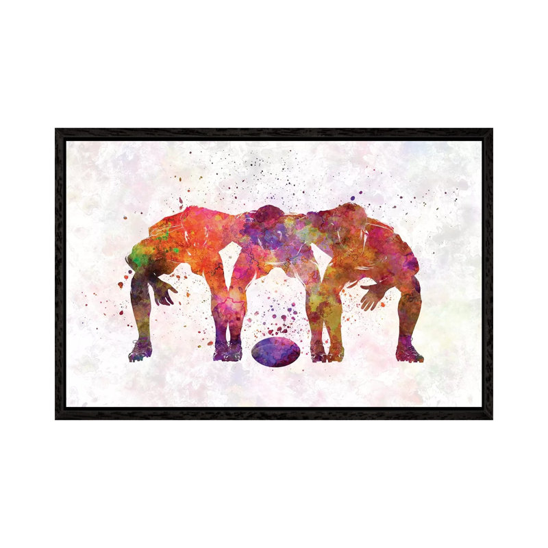 Rugby Men Players In Watercolor V by Paul Rommer - Floater Frame Gallery-Wrapped Canvas Giclée on Canvas, Black